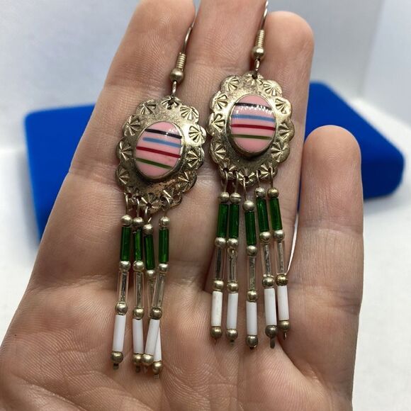 💛 925 Vintage Handmade Southwestern Style Earrings - Picture 3 of 3
